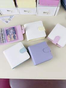 PU材质照片收藏册，马卡龙色活页环装订笔记本，含25张卡套，Kpop明信片册 - 多色 - 查看 4