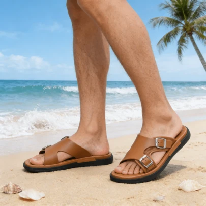 Dép lê nam đế dày chống trơn trượt, dép đi biển mùa hè, dép đi ngoài trời thường ngày.