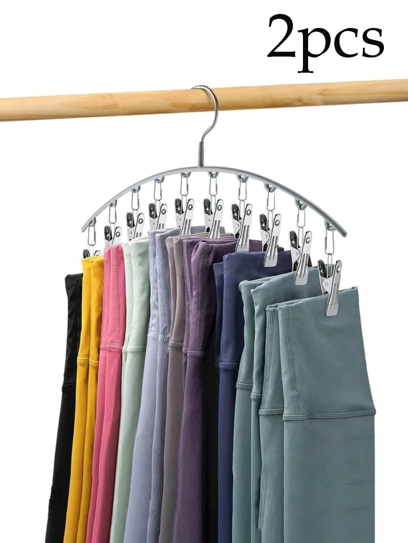 1Pc/2Pcs Clothes Hanger, Rotatable Hanging Rack, Space-Saving Curved Hanger For Yoga Pants And Leggings - Closet Organizer With 10 Clips, Pants Socks Hanger For Clothes Shops Valentine DAY, Valentines Wedding, Birthday