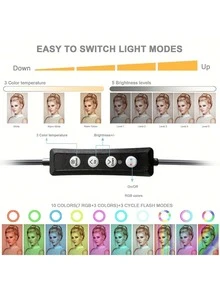 1pc Professional 10-Inch RGB Ring Light Set - Adjustable 38 Colors, Equipped With Sturdy Tripod And Phone Holder, Color Modes, Suitable For Selfie Ring Light, Video, Selfie, Makeup Applications And Other Scenes. Perfect For Photography, Video Recording, Live Streaming And Video Conferencing. - A - View 4