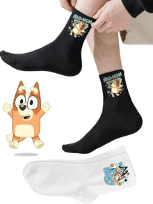 Bluey 1双卡通布鲁伊动漫印花袜子，可爱宾果狗可可锈松饼图案，休闲日常穿着，直筒袜，适合生日派对、摄影道具等场合。 - 多色 - 查看 2