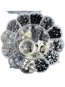 3件套13格珠子收纳盒，黑色系列，用于制作手链、手机挂绳、吊坠 - 黑與白 - 查看 5