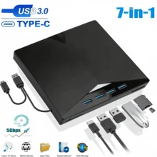 7合1 USB3.0 Type-C 外接 DVD CD 燒錄集線器,含 4 個 USB-A、TF SD 讀卡機,5Gbps 高速傳輸,8X DVD 24X CD 讀寫,免驅即插即用,金屬靜音光碟機,適用筆記本 Windows 筆電桌上型電腦,文件儲存與媒體播放 - 彩色 - 查看 2