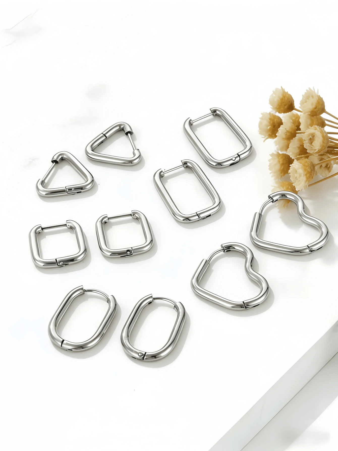5 đôi bông tai móc cài bằng thép không gỉ mạ vàng hình dáng bất thường bán chạy nhất - Bạc - Xem 1