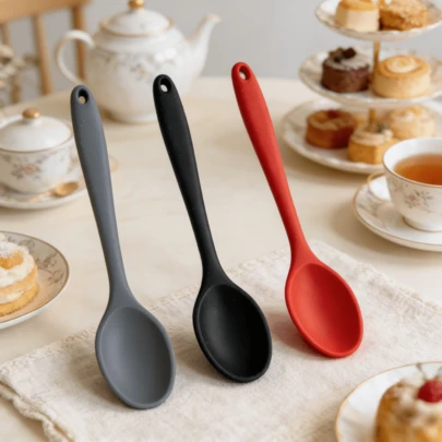 Bộ thìa trộn silicon chịu nhiệt, dụng cụ nhà bếp thiết yếu chống dính - Dùng cho nấu nướng, khuấy trộn hàng ngày - An toàn với máy rửa chén (Đen/Đỏ/Xám, bộ 2/4/6 chiếc)