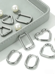5 đôi bông tai móc cài bằng thép không gỉ mạ vàng hình dáng bất thường bán chạy nhất - Bạc - Xem 3