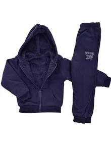 Boys' Lined Fleece Set With Faux Fur For Winter And Cold/Freezing Days - Sea Surf - 藏蓝色 - 查看 1