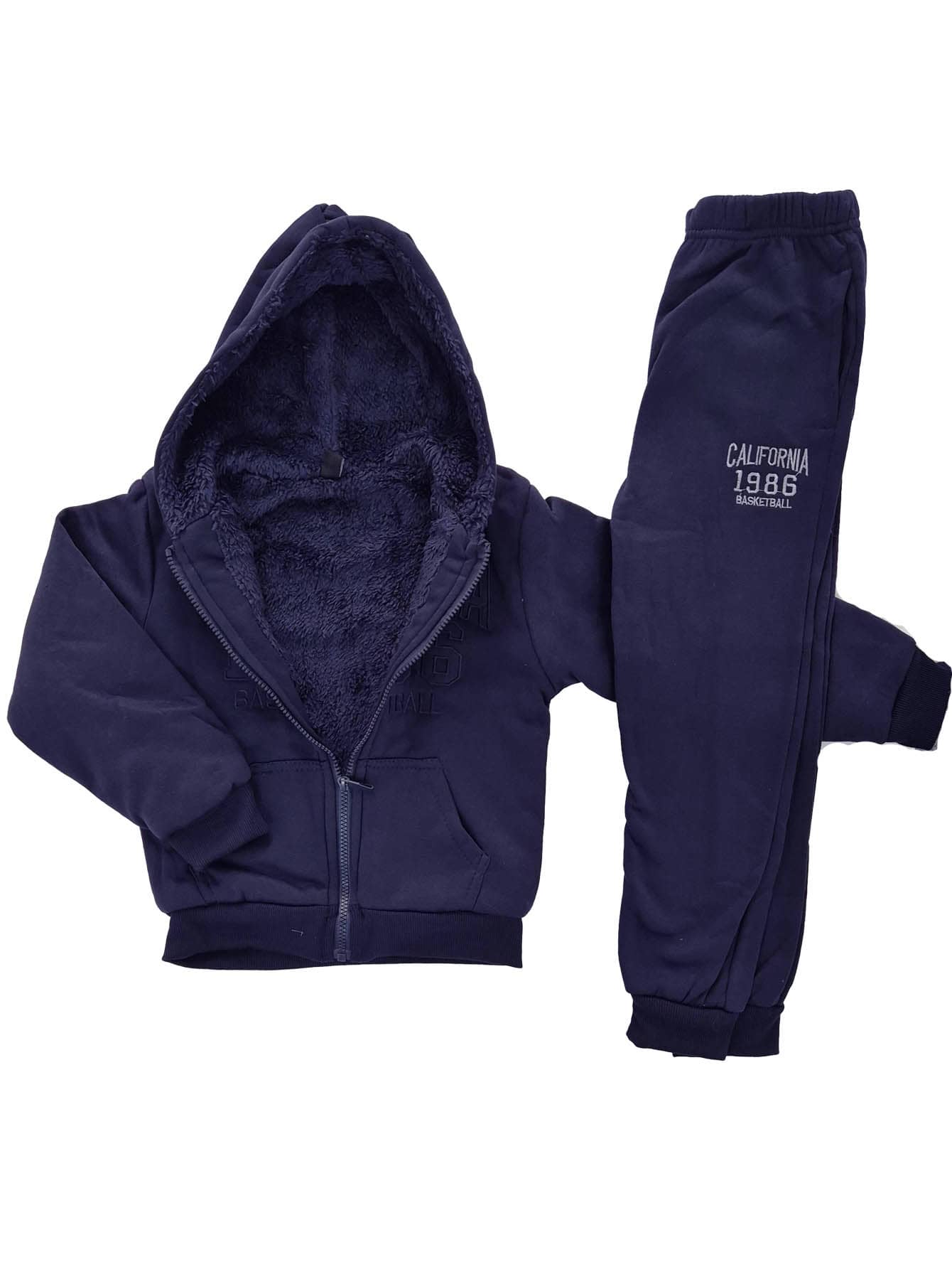Boys' Lined Fleece Set With Faux Fur For Winter And Cold/Freezing Days - Sea Surf - 藏蓝色 - 查看 1