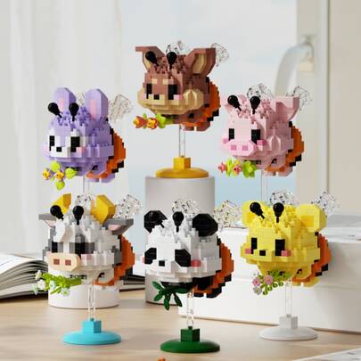 Bloques de construcción de partículas pequeñas con diseño lindo de mascota "Shake-Shake", juguete de rompecabezas de panda y perro, decoración de escritorio DIY de mascota adorable como regalo