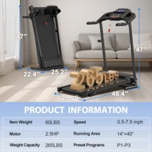 Folding Treadmill For Home Use, 2.5HP Quiet Motor, 0.5–7.5 MPH With 8% Manual Incline, Compact Electric Treadmill With LED Display, 300 LBS Capacity, Cup Holder & Safety Key - 查看 9
