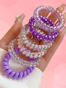 1pc Elegant Telephone Wire Hair Scrunchie, High Elasticity Durable Hair Tie For Ponytail - Multicolor - View 5