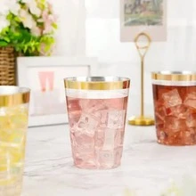 10pcs/20pcs/25pcs/30pcs/40pcs Premium Gold-Rimmed Clear Plastic Cups, Reusable Beverage Cups Suitable For Parties, Weddings, Picnics And Various Events - Transparent With Gold Trim - View 5