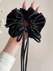 1/2个黑白缎带蝴蝶结发圈，法式优雅丝带马尾发圈，慵懒丸子头造型配饰，通勤、工作、约会、日常佩戴、洗脸、戴口罩等场合皆宜，复古甜美风格发圈，高弹力，不伤发，旅行必备 - 彩色 - 查看 8