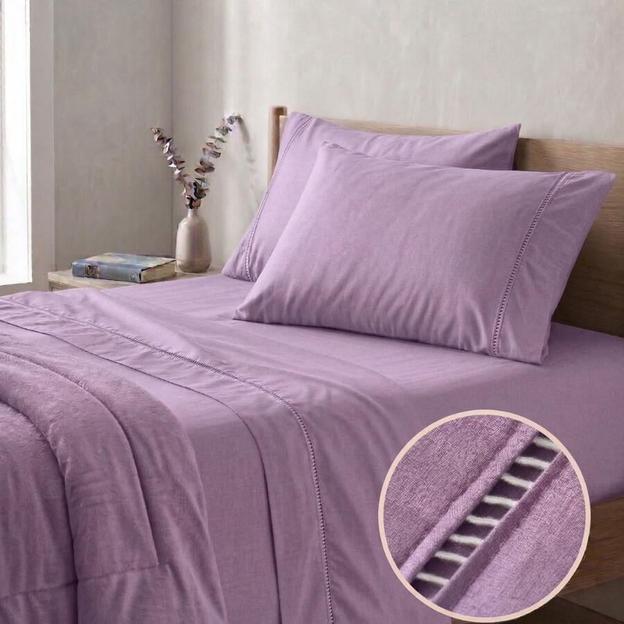 400 Thread Count 3-Piece Bedding Set With Fitted Sheet And Pillowcases, Soft Touch, Everyday Comfort, Single, Full, Queen, King - Lilac - View 1