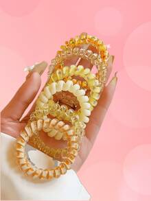 1pc Elegant Telephone Wire Hair Scrunchie, High Elasticity Durable Hair Tie For Ponytail - Multicolor - View 6