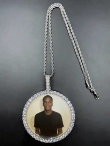 Customized Large Round Frame Photo Pendant Necklace, Brass & Zirconia Sparkling, DIY Photo, Hip Hop Daily Wear Jewelry, With 50cm Twisted Chain Gift, Silver, Stylish, Colorful, Vintage, Simple, Unisex, Casual, Cuties, Custom, Personalized, Unique, Ideal Gifts For Him, Middle School Students, High School Senior High School Students, College Students, University Students, Freshman, Sophomore, Underclassmen,Chic Autumn - 彩色 - 查看 10