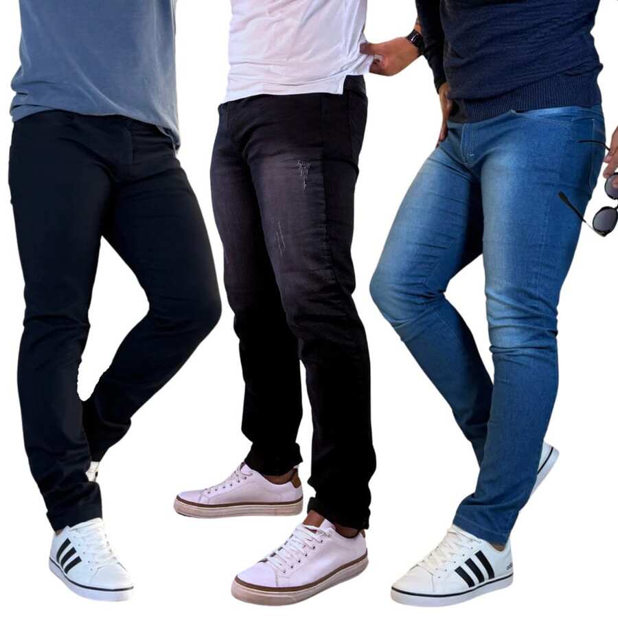 Kit Of 3 Jeans: Black + Distressed Black + Medium Blue - 霧霾藍 - 查看 1
