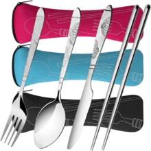 1pc Portable Cutlery Storage Bag, Zippered, Travel Camping Utensil Organizer, Reusable Work/School Storage Bag, Back To School Season Storage Bag (Utensils Not Included) - Multicolor - View 4
