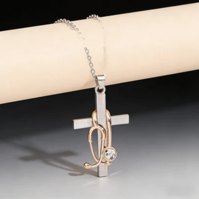 Dây chuyền mặt dây chuyền hình thánh giá ống nghe y tế thiết kế độc đáo dành cho nữ