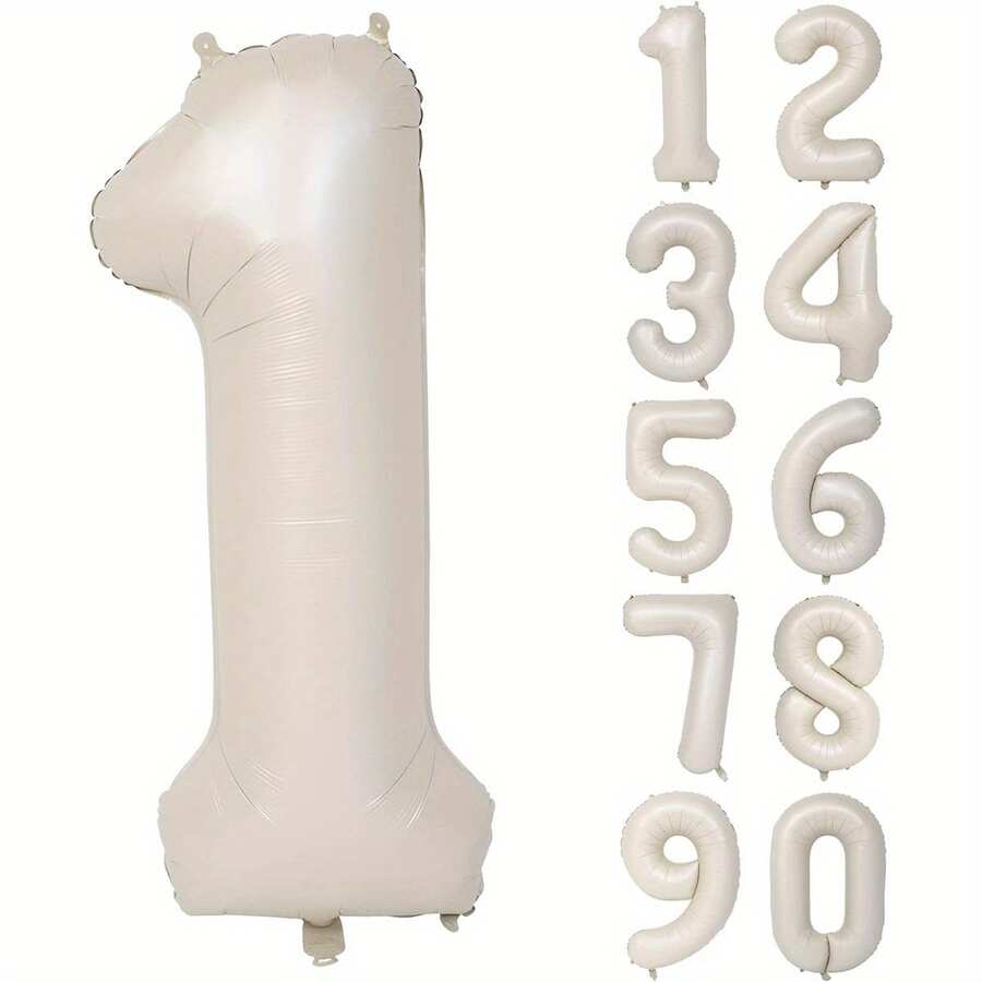 1pc 40-Inch Cream Colored Numeric Balloon, Suitable For Birthday Party, Back To School Season, And Valentine's Day - Beige - View 1