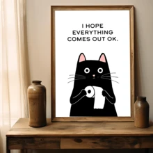 1pc Canvas Wall Art With Frame, Cat Illustration Canvas Wall Art Print - "Wishing You All The Best" - Ink Painting Decor Art, Modern Retro Style, Suitable For Home, Office, Bathroom, Living Room, Bedroom, Framed Canvas Wall Art, Wall Art, Poster - Canvas (Frame Optional) - Cat - View 10