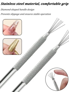 1/2/4/6支装 7针美甲勾线笔 美甲工具，条纹美甲绘图笔 银色不锈钢手柄 可弯曲针头 超细线条美甲刷，蜘蛛胶美甲工具 美甲线条绘制工具，美甲用品，美甲工具，美甲艺术工具，返校季，美甲，美甲工具（适用于贴片式美甲） - 彩色 - 查看 3