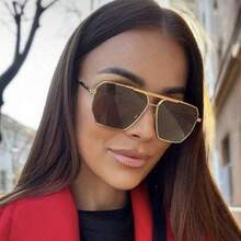 1pc Y2K Futuristic Square Dual-Beam Multi-Function Fashionable Fashion Glasses, Back To School Essential - Brown - View 3