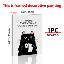 1pc Canvas Wall Art With Frame, Cat Illustration Canvas Wall Art Print - "Wishing You All The Best" - Ink Painting Decor Art, Modern Retro Style, Suitable For Home, Office, Bathroom, Living Room, Bedroom, Framed Canvas Wall Art, Wall Art, Poster - Canvas (Frame Optional) - Cat - View 4