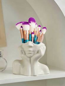 1 Piece Minimalist Aesthetic Face Sculpture Makeup Organizer For Bathroom & Makeup Station - White - View 7