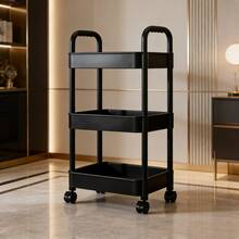 3 - Tier Rolling Storage Cart With Wheels, Multi - Layer Utility Trolley Organizer With Perforated Shelves & Divided Baskets, Easy - Move Storage Solution For Bathroom, Kitchen, Office, Bedroom, Quick Assembly & Space - Saving Design - màu đen - Xem 5