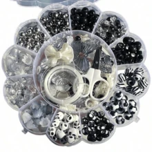 3件套13格珠子盒，黑色系列，用于制作手链、手机链、吊坠 - 黑與白 - 查看 1