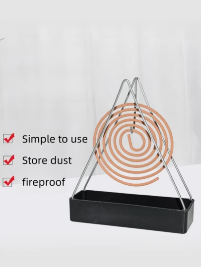 1 giá đỡ tam giác bằng kim loại đựng nhang muỗi kèm khay gạt tàn, chịu nhiệt, chống đổ, di động, dùng được cả trong nhà và ngoài trời.