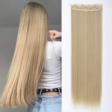 Extensiones de cabello sintético de 60 cm de largo, con 5 clips, aptas para uso diario y fiestas, fabricadas con fibra resistente al calor. - 613# - Ver 2