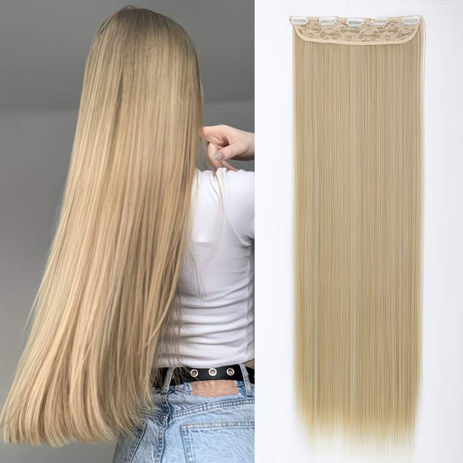 Extensiones de cabello sintético de 60 cm de largo, con 5 clips, aptas para uso diario y fiestas, fabricadas con fibra resistente al calor.