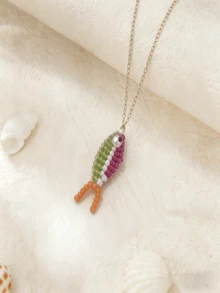 1件多巴胺串珠编织迷你鱼不锈钢项链吊坠，日常佩戴 - 小魚 - 查看 10