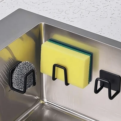 2pcs Stainless Steel No Drill Sink Sponge Holder - Self-Adhesive Kitchen Drain Rack With Drainage Net, Multifunctional For Sponge, Brush, Detergent, Mother's Day Gift