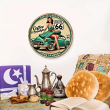 1pc Vintage Route 66 Coffee & Breakfast Sign - 8x8 Inch Durable Metal Wall Decor, Suitable For Bars, Cafes, Resorts - Retro 24 Hour Cafe Plaque, Great For Bartenders, Collectors And Entertainment Venues, Ideal For Home, Restaurant, Cafe, Garage Decor, Various Designs, Home Decor, Room Decor, Wall Decor, Birthday Gift, Graduation Gift, Random Hole Placement - Multicolor - View 7