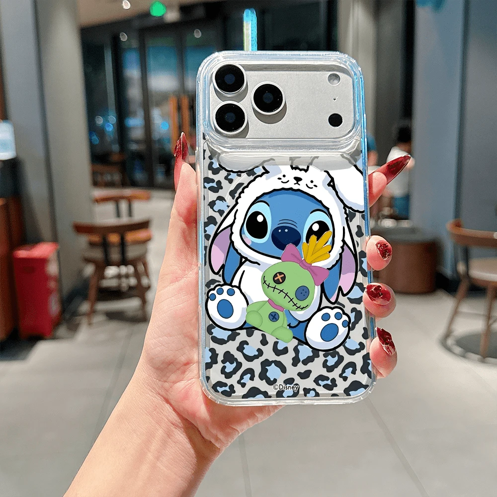 Disney Lilo & Stitch Stitch & Scrump Phone Case, Cute Stitch In Bunny Hoodie Holding Scrump, Leopard Print Background, Clear Shockproof TPU Protective. Cover For IPhone 17, 16, 15, 14, 13, 12, And 11 Pro Models.. A Fun Gift For Family, Friends, Birthdays, Holidays, And Special Occasions. - Clear - View 1