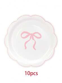 10个/20个/50个装红色、粉色和白色蝴蝶结纸盘，7/9英寸扇形纸盘，一次性甜点盘，适用于婚礼、婴儿派对、生日派对、情人节等场合。 - 蝴蝶結款 - 查看 21