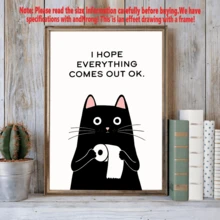 1pc Canvas Wall Art With Frame, Cat Illustration Canvas Wall Art Print - "Wishing You All The Best" - Ink Painting Decor Art, Modern Retro Style, Suitable For Home, Office, Bathroom, Living Room, Bedroom, Framed Canvas Wall Art, Wall Art, Poster - Canvas (Frame Optional) - Cat - View 9