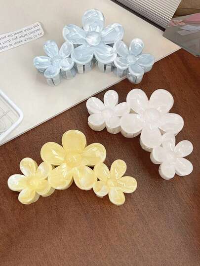 1/3pcs Elegant Fresh 3 Flower Hair Clips - Tie Dye Large Claw Clips - High-End Hair Claw, Suitable For Beach, Daily Wear And Holiday Gifts