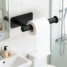 1pc Stainless Steel Wall-Mounted Toilet Paper Holder, Black & Gold Self-Adhesive No-Drill Toilet Paper Rack, Waterproof Paper Towel Storage Rack, Towel Rack Bathroom Accessories No-Drill Wall-Mounted Storage Shelf, Toilet Paper Storage Rack, Bathroom Hardware - Type B (multi-color) - View 6