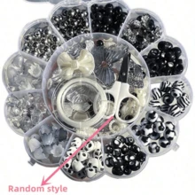 Hộp hoa mai 13 ngăn, bộ dụng cụ làm trang sức đính hạt đen, thích hợp tự làm vòng tay, dây đeo điện thoại, mặt dây chuyền. - Đen và trắng - Xem 9