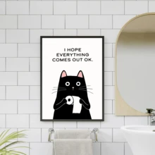 1pc Canvas Wall Art With Frame, Cat Illustration Canvas Wall Art Print - "Wishing You All The Best" - Ink Painting Decor Art, Modern Retro Style, Suitable For Home, Office, Bathroom, Living Room, Bedroom, Framed Canvas Wall Art, Wall Art, Poster - Canvas (Frame Optional) - Cat - View 11