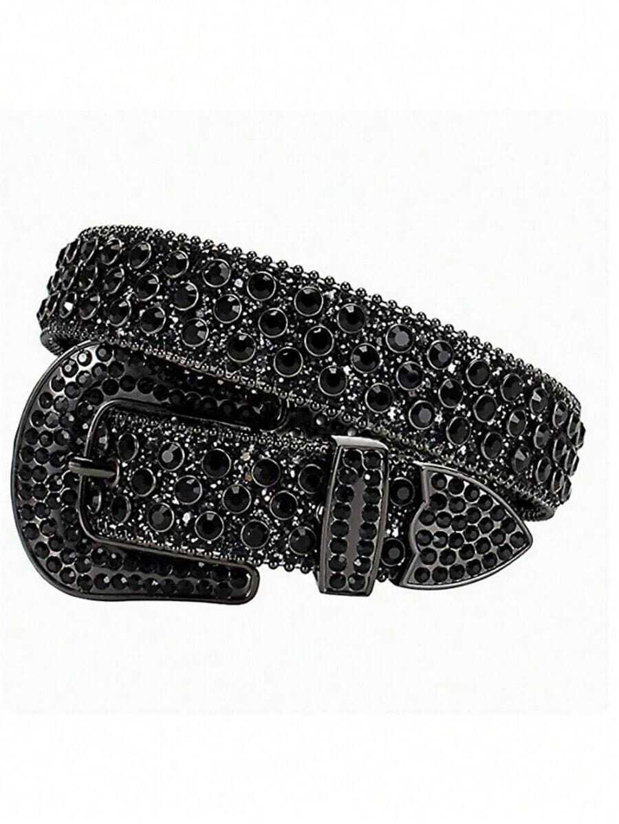 1pc Solid Color Rhinestone Waist Belt, Inlaid With Shiny Crystal For Punk And Hip-Hop Style, Suitable For S Or Dress Halloween Summer, School Fall, Autumn, Halloween Autumn-Winter Accessories,Suitable For Teens, Youth,Men,Casual, Outdoor, Athletic, Vacation, Graduation Gifts, Birthday, Daily Wear - 黑色 - 查看 1