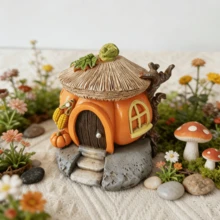1pc Resin Creative Micro Landscape Stone Window/Grass Hut Pumpkin House Home Garden Yard Decor Ornament (Handpainted Craft, Slight Color Variation Due To Batch Difference) - Thatched Hut and Pumpkin House - View 5