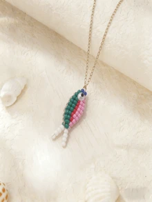 1件多巴胺串珠编织迷你鱼不锈钢项链吊坠，日常佩戴 - 小魚 - 查看 2