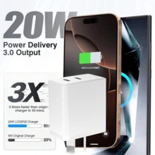 纯色墙式充电器 [AU] 双 TYPE-C 20W 充电器适配器，适用于澳大利亚家庭智能手机、平板电脑、手表、笔、笔记本等家用小家电，快速充电，阵亡将士纪念日夏季启动 - 查看 3