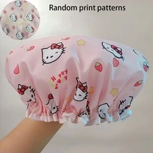 SANRIO 1个可爱浴帽，卡通印花防水浴帽，带荷叶边，女士可爱发饰，理想的圣诞节/生日礼物，送给女孩和粉丝 - 彩色 - 查看 11