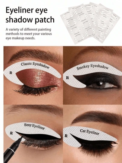 64pcs Professional Eyeshadow & Eyeliner Stencil Set, Made Of Non-Woven Fabric, 4 Styles, Includes Eyeshadow & Eyeliner Makeup Tools - Non-Woven Fabric Makeup Template Set, Suitable For Various Eye Makeup, Eyeshadow, Stage Makeup, Gifts, Travel, Daily Use, Travel Essentials